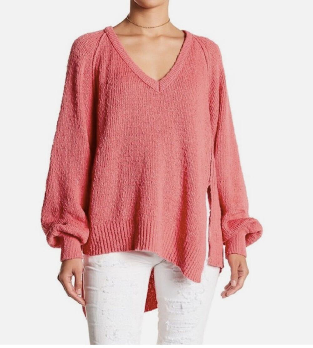 FREE PEOPLE Pink West Coast Pullover V-Neck Sweater // XS
